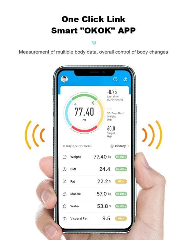 Bluetooth Weight Scale Body Report Analysis and LCD Display, OKOK Mobile Apps. - Image 2
