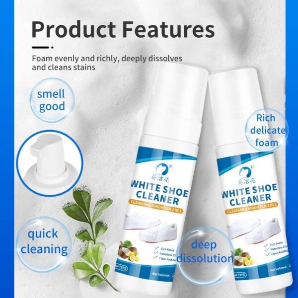 👉 আপনার সাদা জুতো কি বারবার ময়লা হয়ে যায়? White Shoe Cleaner Foam এখন থেকে খুব সহজে করে দেবে আপনার জুতাকে একেবারে নতুনের মতো পরিষ্কার ও উজ্জ্বল। ✅ দ্রুত দাগ, কাদা ও ধুলো পরিষ্কার করে ✅ সাদা জুতোকে আগের মতো ঝকঝকে রাখে ✅ স্কুল শু, স্নিকার্স, ক্যানভাস ও লেদার জুতার জন্য উপযুক্ত ✅ ব্যবহার করা খুব সহজ – শুধু স্প্রে করুন আর মুছে নিন ✅ সাথে থাকে ফ্রেশ সুগন্ধ